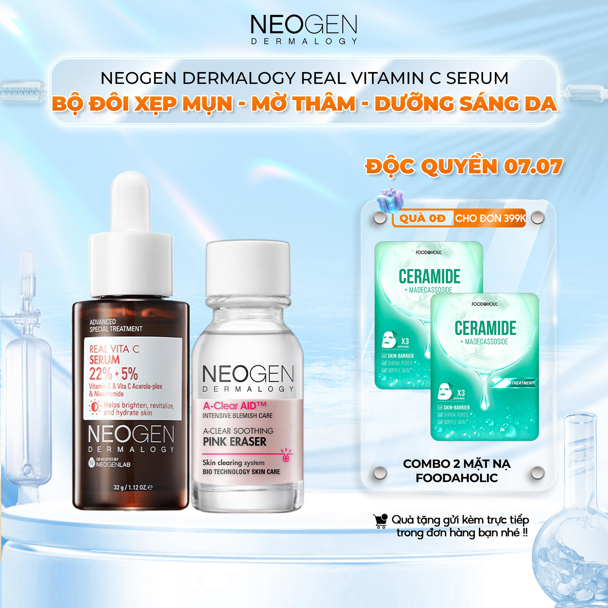 Bộ Sản Phẩm Chấm Mụn & Serum Vitamin C 22% Xẹp Mụn Xoá Thâm Neogen Dermalogy