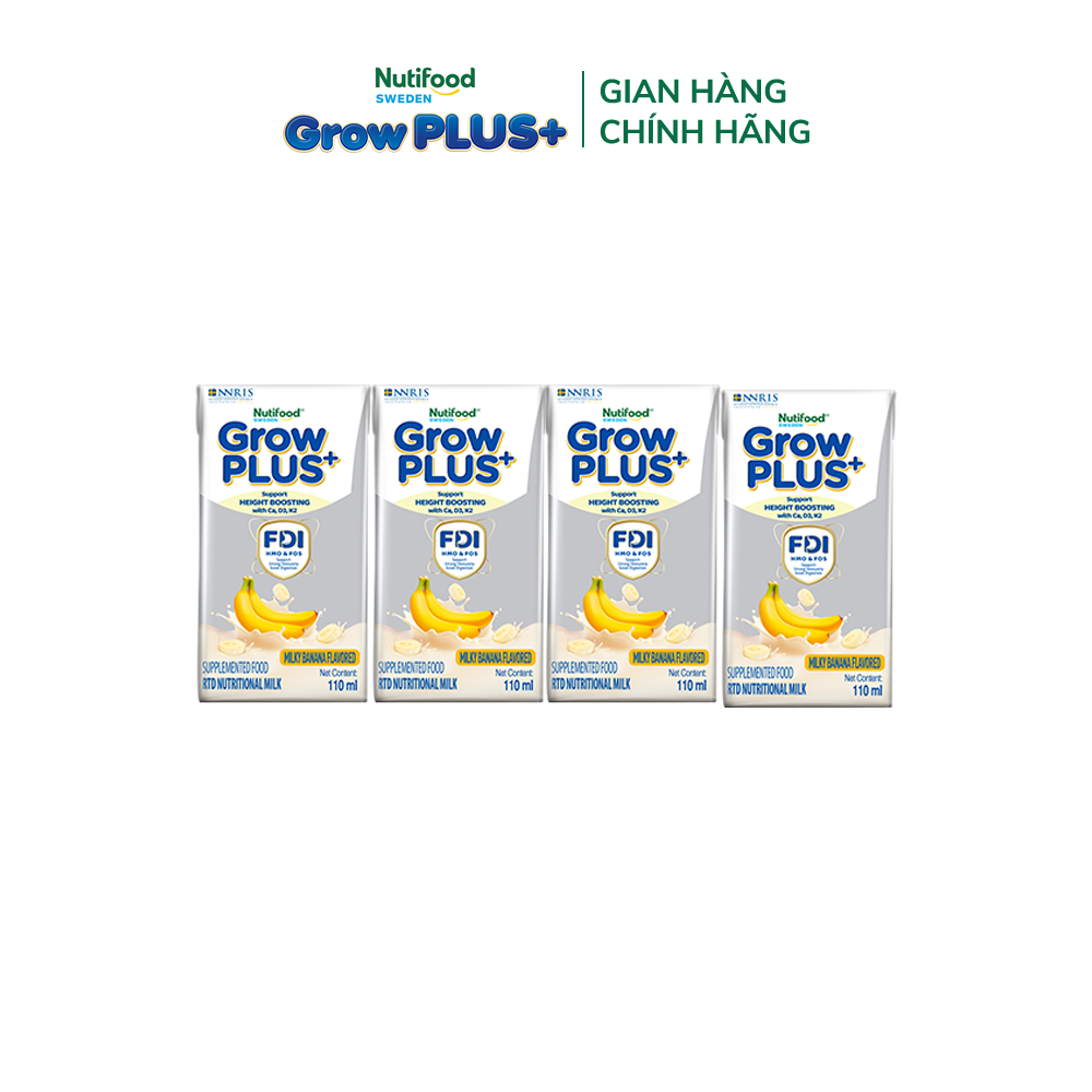 Combo 2 Thùng 24 hộp Sữa bột pha sẵn Nutifood Sweden GrowPLUS+ Vị Chuối Sữa hộp 110ml - Hỗ trợ phát triển chiều cao