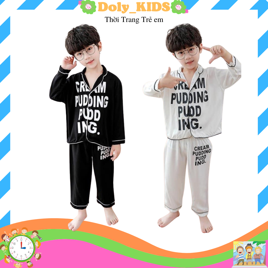 Bộ pijama dài tay cho bé MIN KIDS. Bộ đồ ngủ cho bé in chữ siêu đẹp cho bé trai và bé gái 7-28kg PM008
