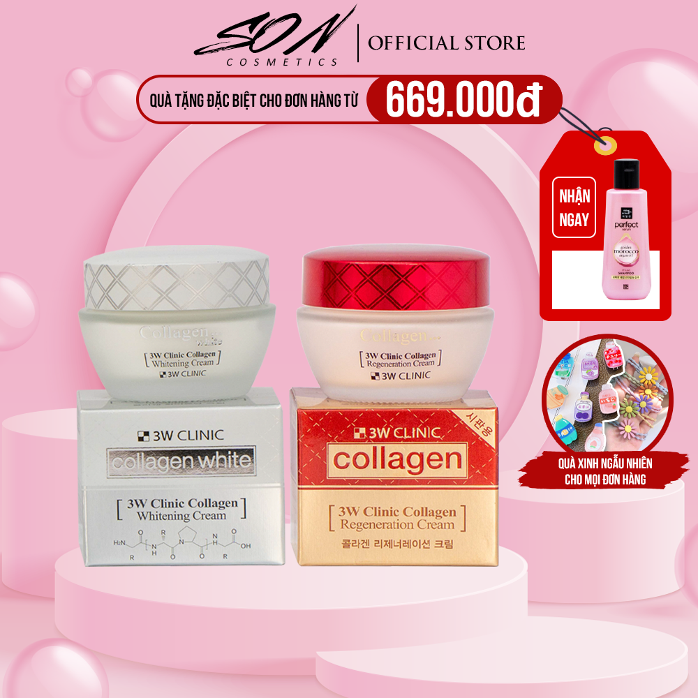 Kem dưỡng trắng da 3W Clinic Collagen màu trắng – đỏ