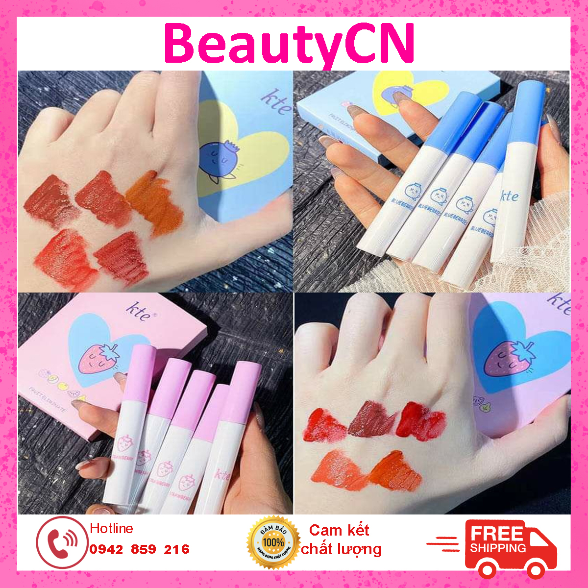 Set 5 cây son kem lì kte fluffy matte lip glaze- set son 5 cây hộp xanh- set son t cây hộp hồng