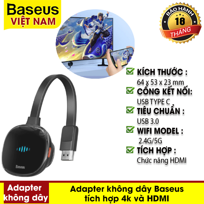 Adapter không dây Baseus Meteorite Shimmer Wireless Display Adapter kết nối 4K HDMI cho TV Máy tính Màn hình ô tô