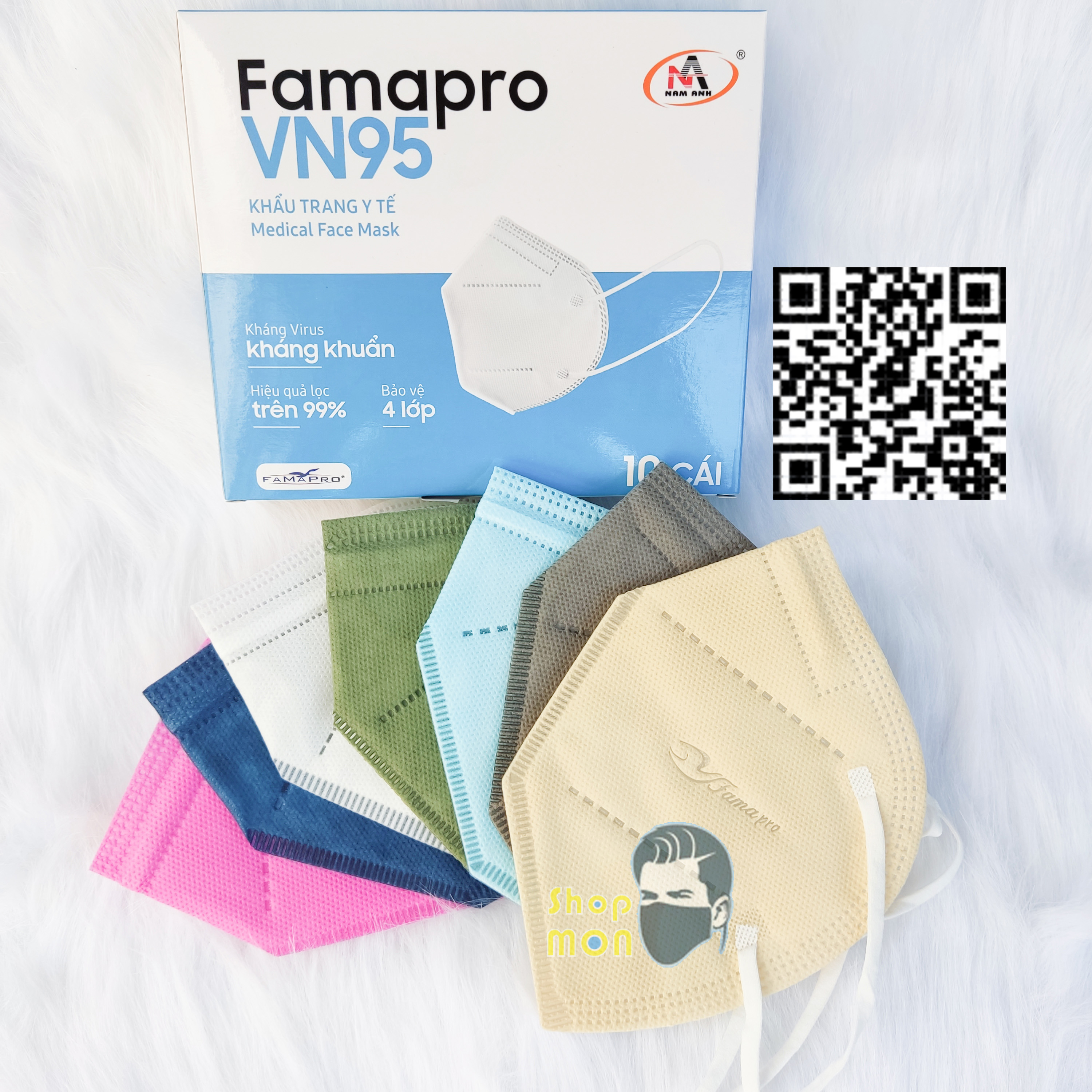 Khẩu trang y tế N95 kháng khuẩn 4 lớp Famapro VN95 đạt chuẩn N95 - COMBO 10 HỘP - 100 CÁI FAMAPRO VN95