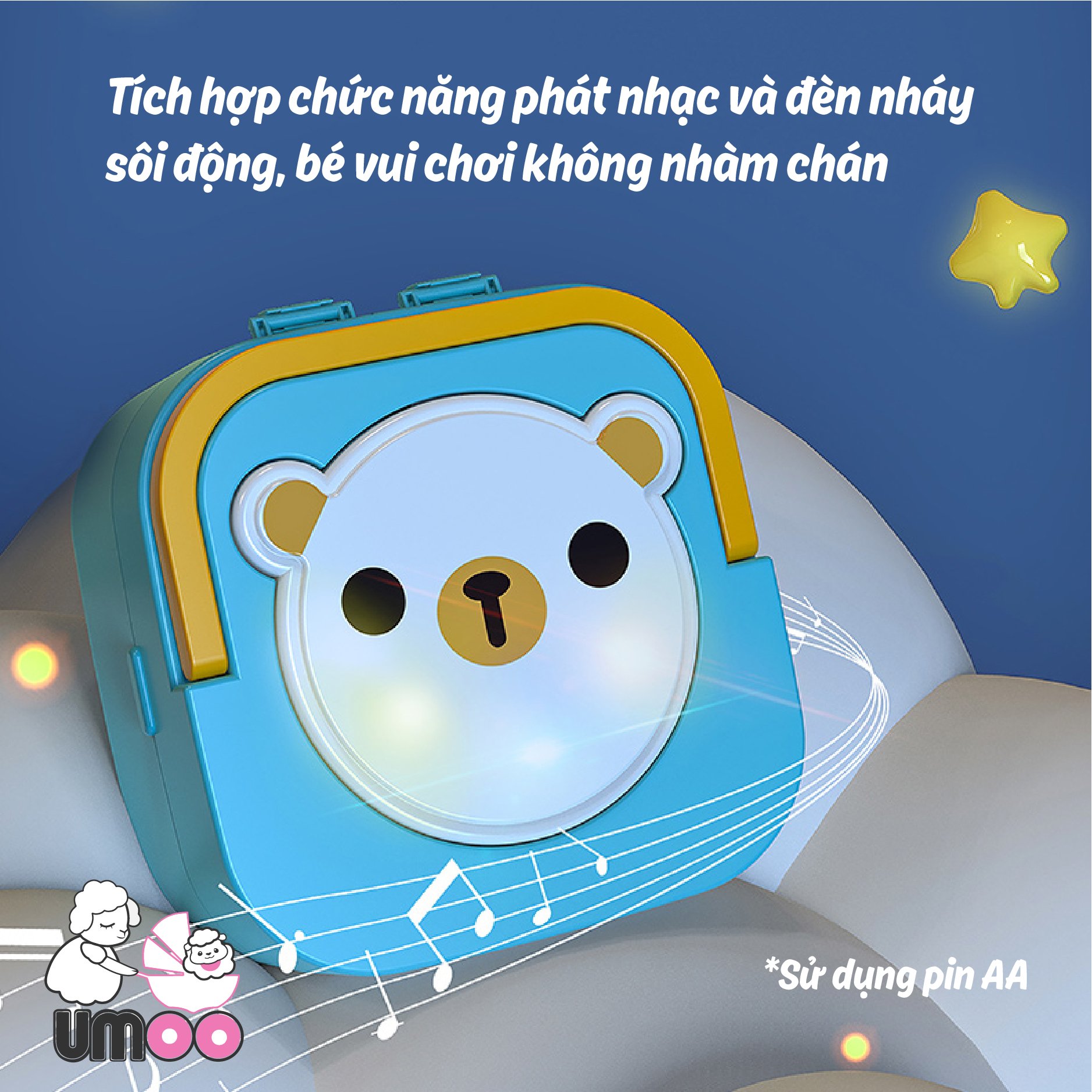 Hộp xúc xắc đèn nhạc Umoo, bộ đồ chơi kích thích khả năng sáng tạo và tư duy của bé | Đồ chơi xúc xắc cho bé