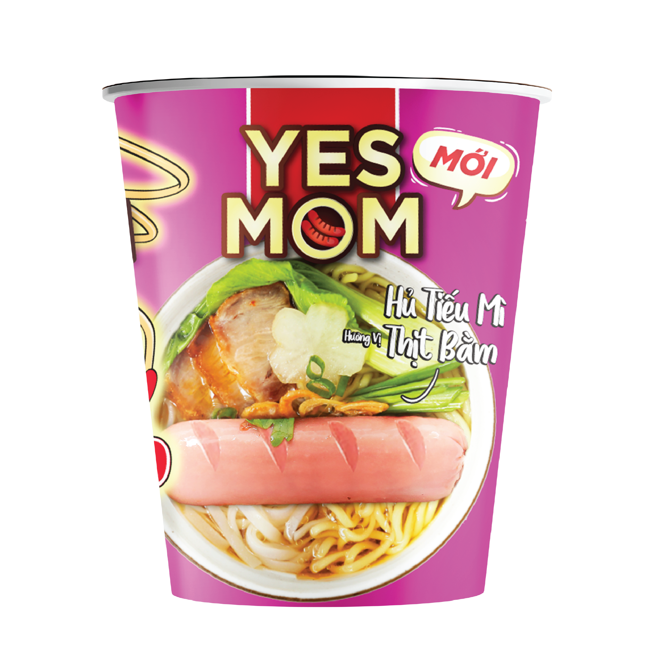 Thùng 24 ly hủ tiếu mì thịt bằm yes mom có xúc xích 76g/ly