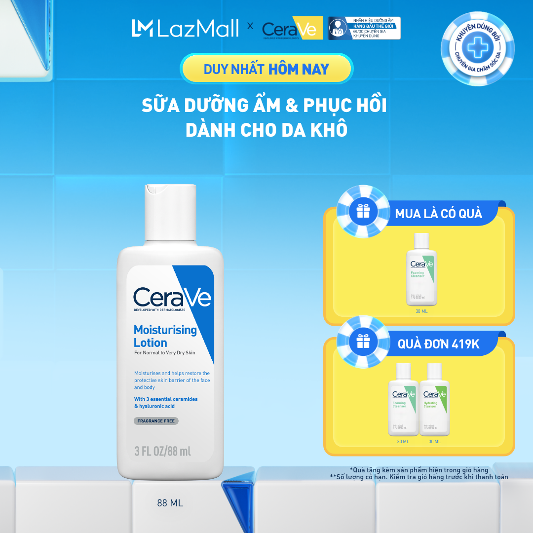 Sữa dưỡng ẩm phục hồi chuyên sâu và giữ da ẩm mịn suốt 48H CERAVE MOISTURISING LOTION 88ML