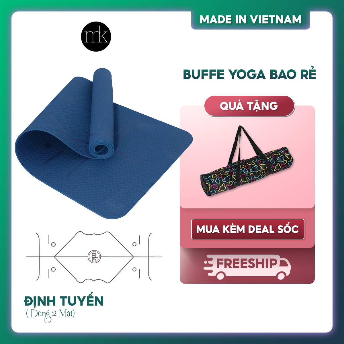 Thảm Yoga ĐỊNH TUYẾN 1 màu MIKIE MAT NAVY - TPE - Dày 6mm - Thành phần cao su non tự nhiên - Chống trượt, Không mùi cho nam nữ tập yoga gym cardio tại nhà nhẹ chống trơn dày dặn