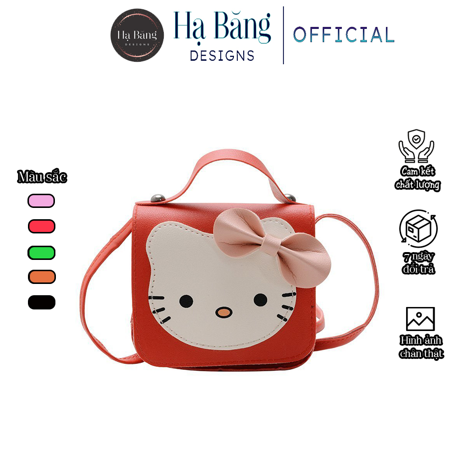 Túi đeo chéo mini cho bé trai bé gái Hạ Băng Designs, túi xách mini trẻ em đựng tiền điện thoại - Mèo Gắn Nơ