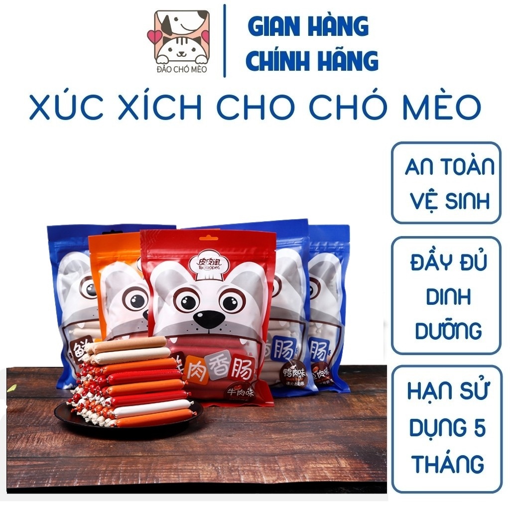 Xúc xích chó mèo có thể ăn liền đồ ăn vặt chó mỗi cây 15gr Túi 60 chiếc - Đảo Chó Mèo