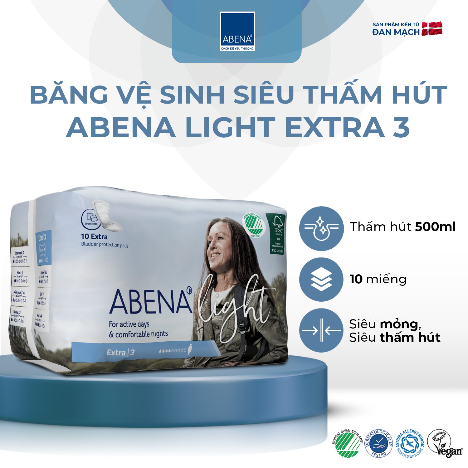 Băng Lót Siêu Thấm Abena Light Extra thấm hút 500ml (Gói 10 miếng)
