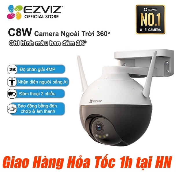 Camera ngoài trời ezviz c8w 4mp xoay 360 độ, âm thanh 2 chiều, cảnh báo thông minh- hàng chính hãng