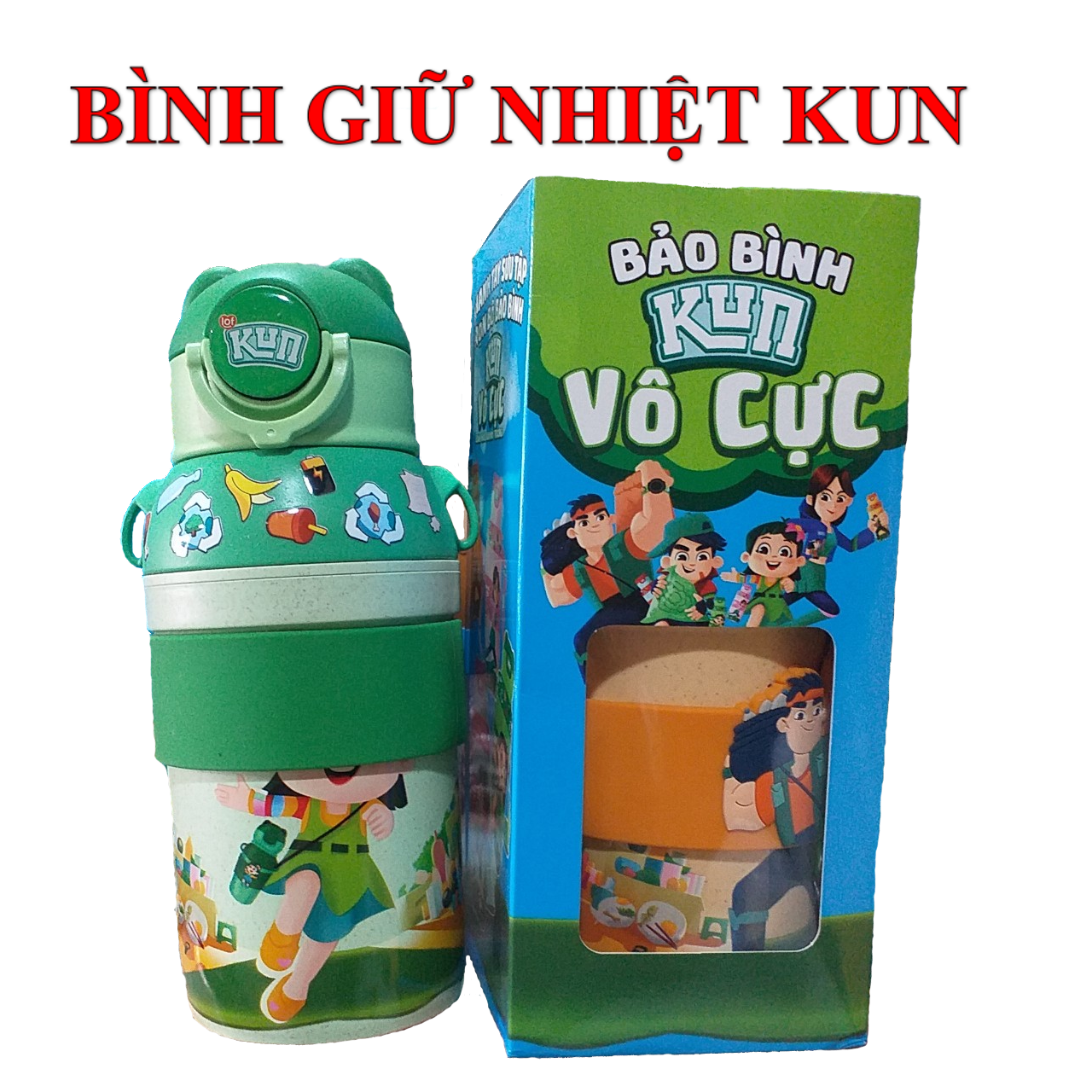 Bình nước giữ nhiệt Kun vô cực lúa mạch thân thiện môi trường an toàn cho bé đến trường 4 màu lựa chọn