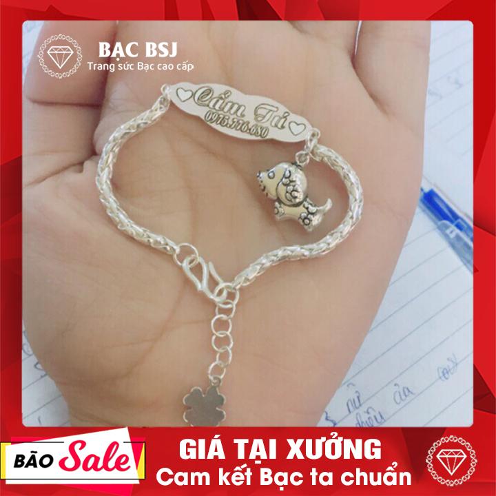 Vòng tay bạc cho bé gái khắc tên theo yêu cầu, bạc ta cao cấp an toàn cho bé. Bạc BSJ