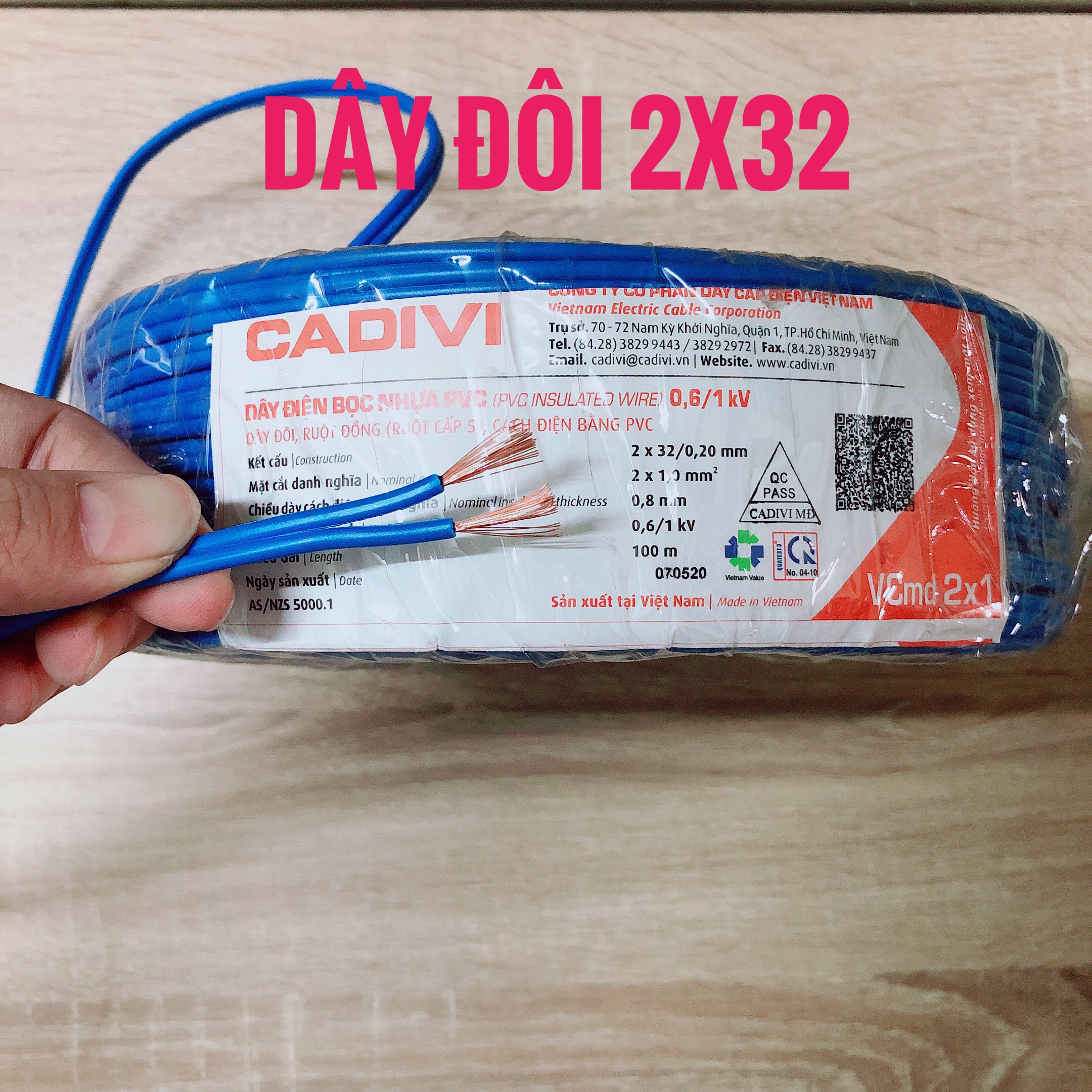 [HCM]Dây điện đôi 2x32 (2x1.0) cadivi 100m