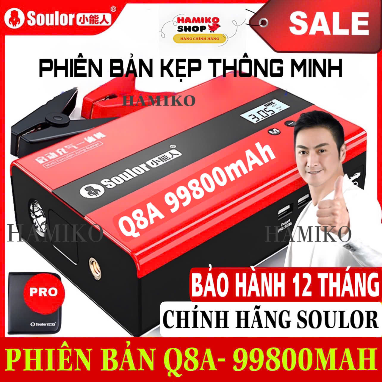 Kích bình ắc quy ô tô, xe máy hàng chính hãng Soulor, Q8A 99800Mah, Kích đề nổ động cơ xăng, dầu diazel, Bảo hành 12 tháng