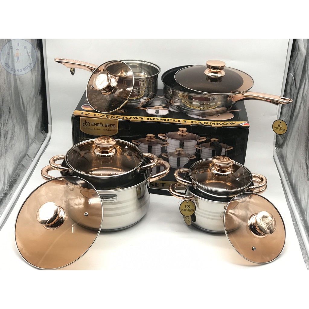 Bảo Hành 12TƯ Bộ nồi 6 món vung kính Engelberg EB-8013 (Đức