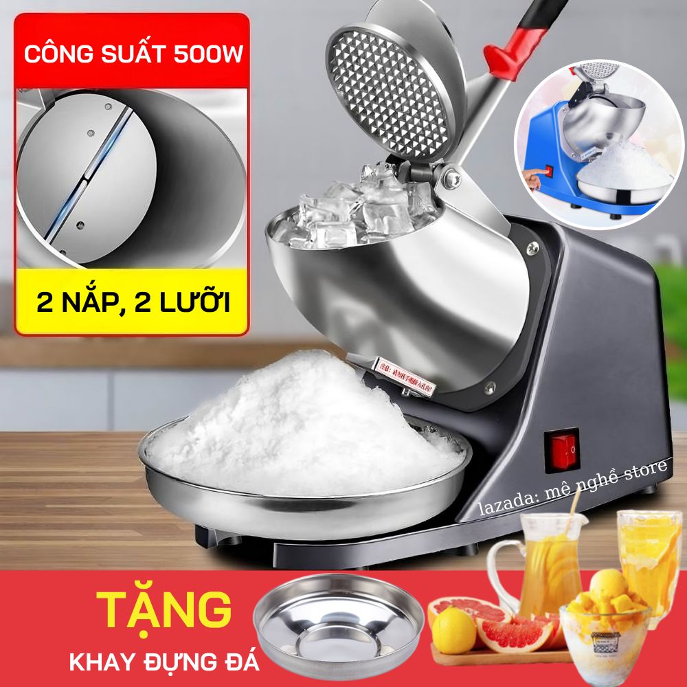 Máy xay đá bào 2 lưỡi 2 nắp đa năng máy bào đá siêu mịn máy làm đá bào siro chạy êm công suất 500w