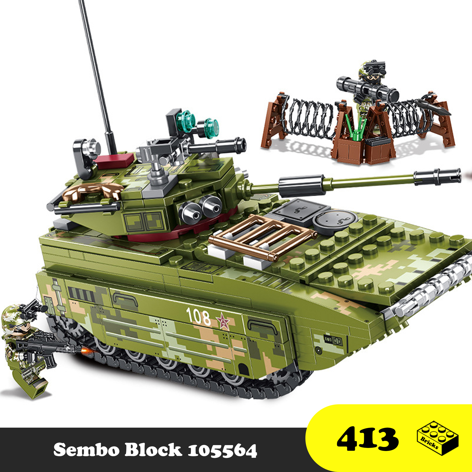 Đồ chơi lắp ráp Lego Xe tank Lội nước ZTD5 - Sembo Block 105564 Iron-blooded Water Tank ZTD5, Đồ chơi xếp hình thông minh cho bé