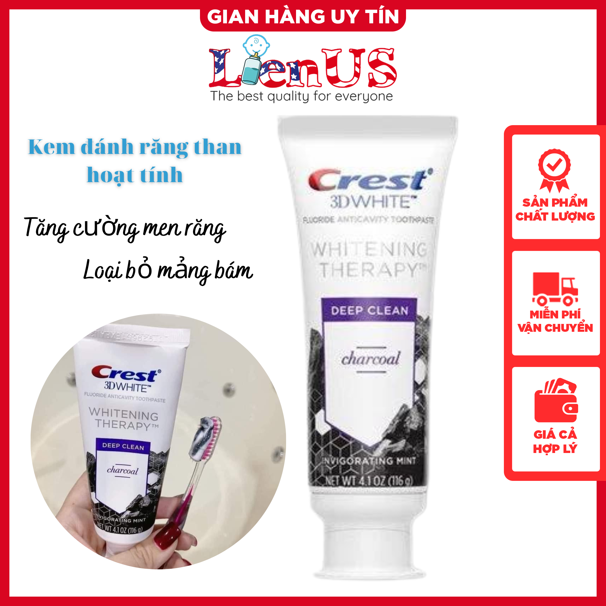Kem đánh răng crest 3D White Charcoal Toothpaste Than Hoạt Tính 116g - lienus
