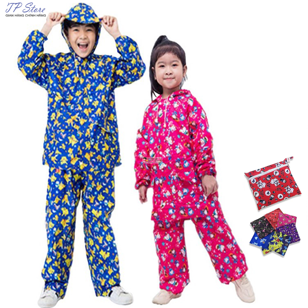 Áo Mưa Bộ Cho Bé Nhiều Màu Sắc Họa Tiết Dễ Thương - Đồ Đi Mưa Vải Dù Cao Cấp Cho Trẻ Em từ 2 - 12 Tu