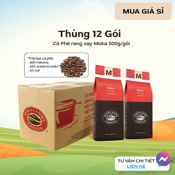 Thùng 12 gói Cà phê Rang xay Moka Highlands Coffee 200g