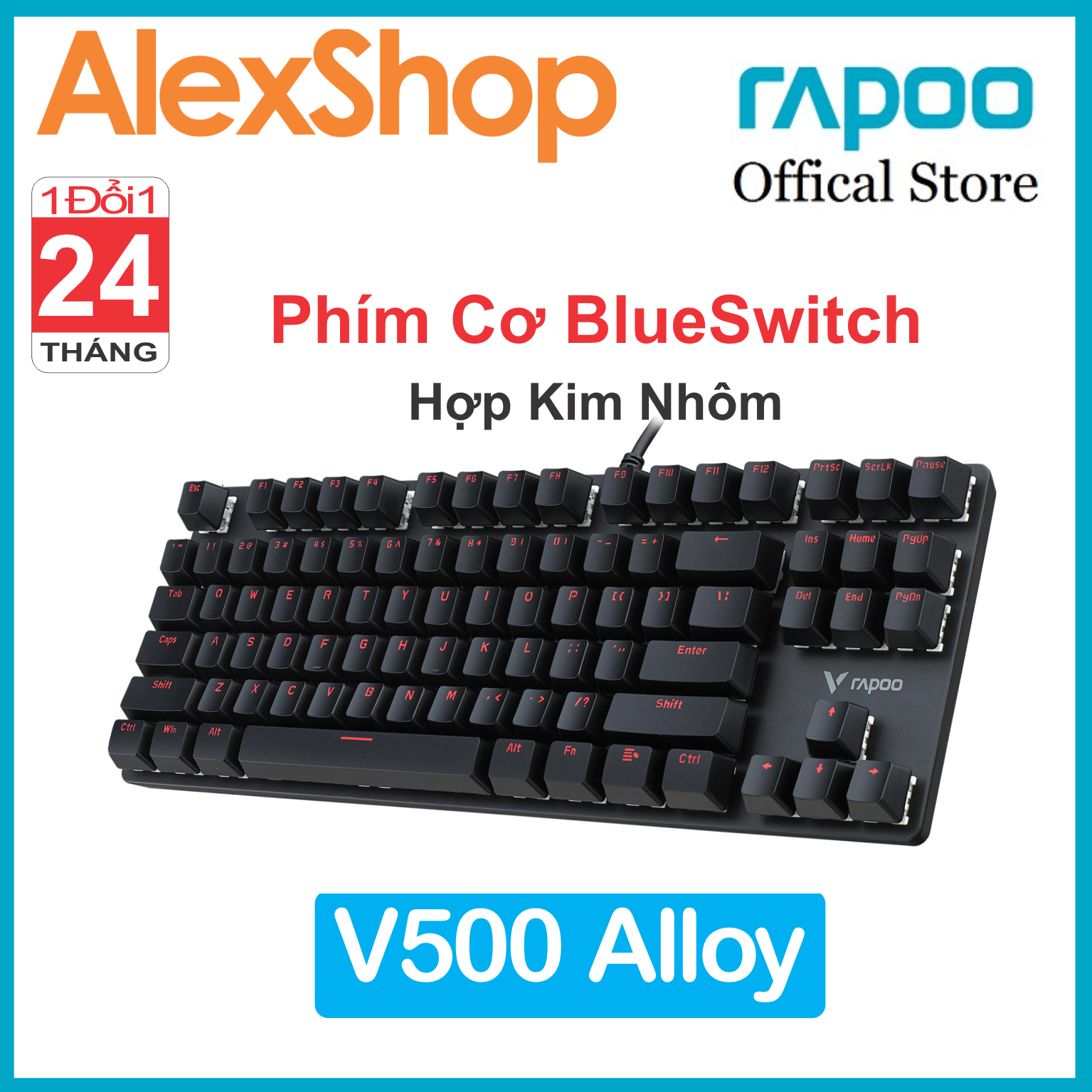 Rapoo v500 alloy bàn phím cơ gaming blue switch - bh 2 năm 1 đổi 1