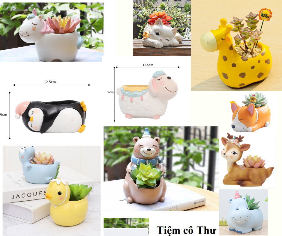 Chậu trồng cây hình thú đáng yêu trồng xương đá, xương rồng, trang trí sân vườn decor nhà cửa