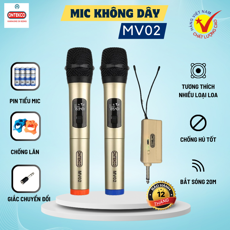 micro hát karaoke ontekco mv02 pin tiểu,mu23 pin sạc mới bản nâng cấp hút âm tốt chống hú cho loa kéo dàn âm thanh loa thanh amply