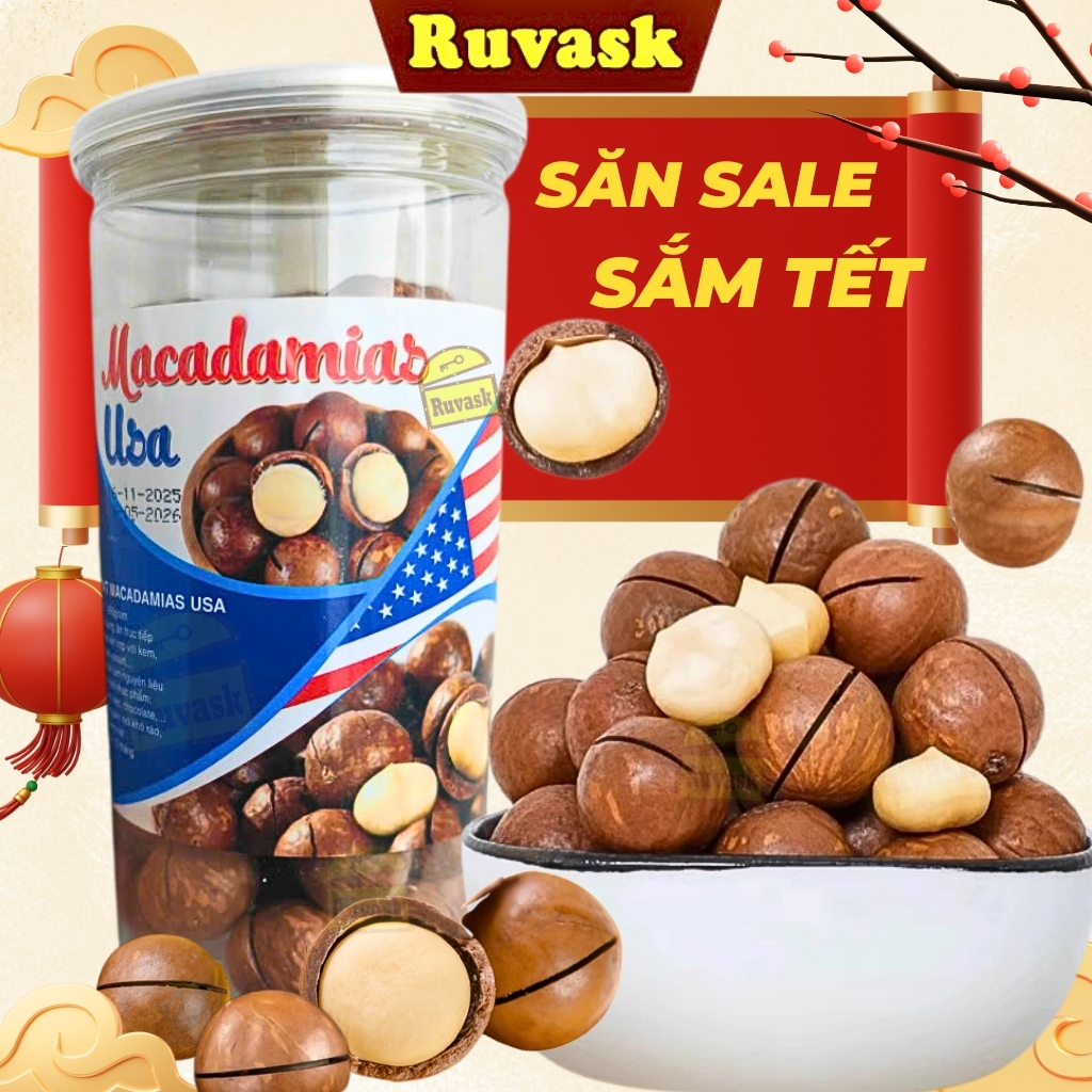 Hạt Macca Macadamias Nứt Vỏ Tự Nhiên Nguyên Hạt To Tròn - Hạt Mắc Ca Nứt Vỏ Nguyên Hạt Hữu Cơ - Hạt Ăn Vặt Tết Ruvask