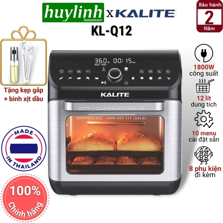 [Trả góp 0%]Nồi chiên không dầu Kalite KL-Q12 [Kalite KL-1200] - 12 lít - Tặng kẹp gắp + Bình xịt dầu