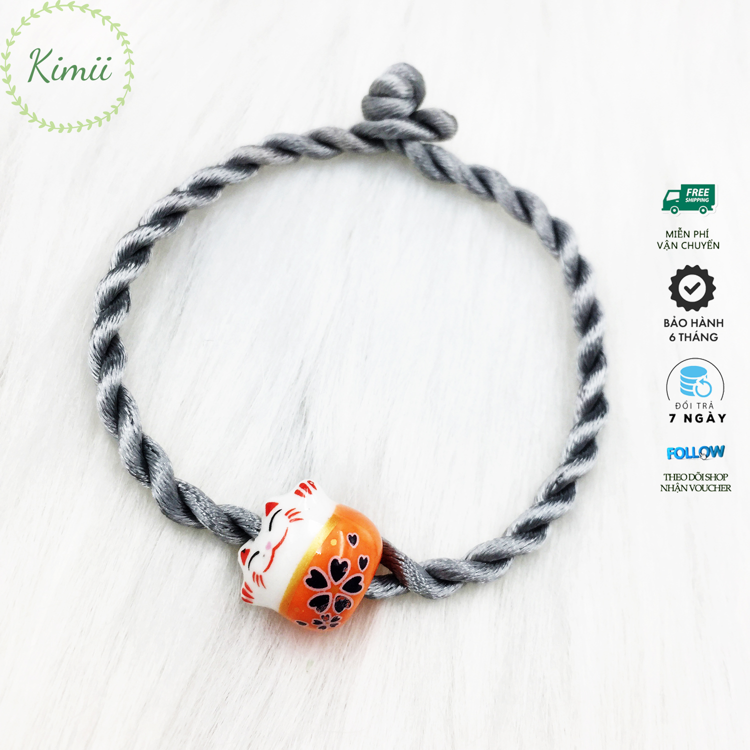 Vòng tay chỉ đỏ may mắn V150 màu xám bạc, vòng tay phong thủy Vòng tay handmade Kimii