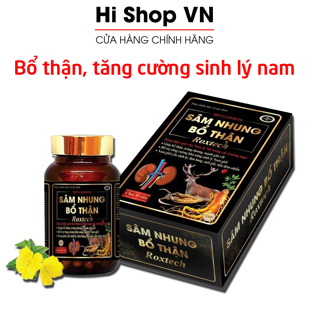 Viên uống bổ thận tráng dương, mạnh gân cốt, tăng cường sinh lý nam Sâm Nhung Bổ Thận Roxtech - Hộp 30 viên