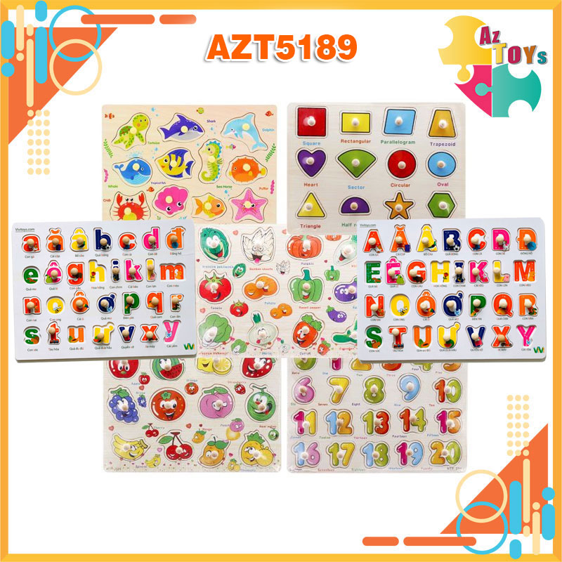 [HCM][XẢ KHO] Bảng Học Thông Minh Bằng Gỗ Có Núm Cầm Tay Theo Chủ Đề Phát Triển Tư Duy Cho Bé - AZT5189