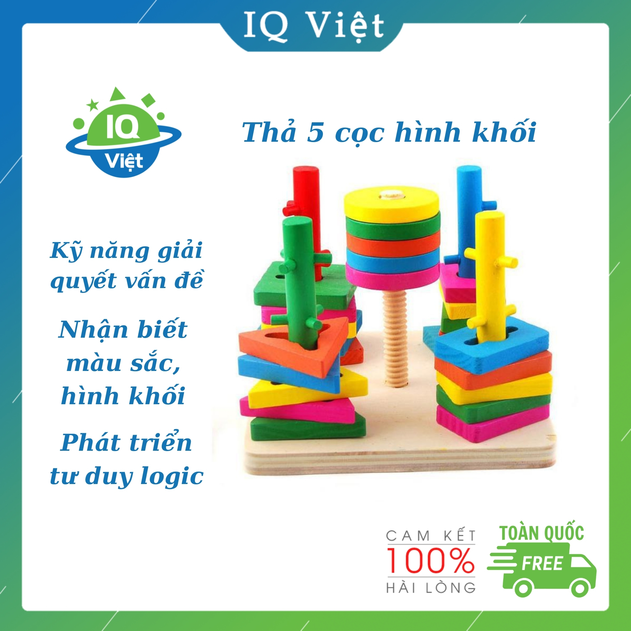 Đồ chơi trí tuệ Bộ thả cọc gỗ luyện tay luồn cọc 5 hình khối zic zac IQ Việt rèn luyện kĩ năng cơ bản, phát triển tư duy logic, đồ chơi gỗ, đồ chơi giáo dục