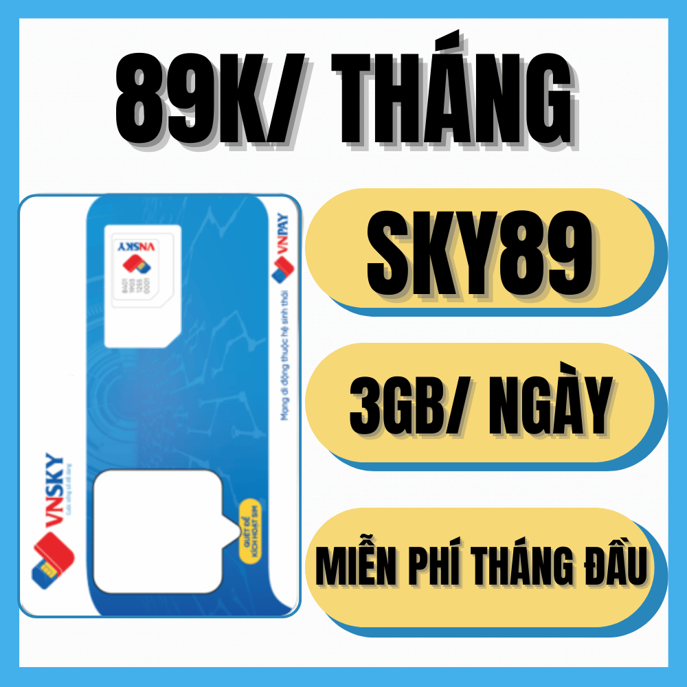 Sim 4G SKY89 Mobifone Xài Data Tốc Độ Cao 3GB/Ngày (90GB/Tháng) + 500 Phút Gọi Nội Mạng, Không Cần Nạp Tiền Tháng Đầu | FREESHIP - CHƯA KÍCH HOẠT