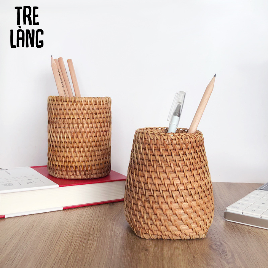 Cốc cắm hoa mây tre đan đựng đồ văn phòng phẩm - Ly cắm hoa vintage hanmade | Tre Làng - Cốc đựng bút văn phòng trang trí bàn làm việc