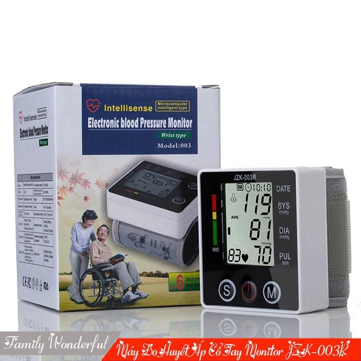Máy đo huyết áp JZK-003R , Máy đo huyết áp cổ tay điện tử, Thiết bị theo dõi sức khỏe, thiết kế nhỏ gọn màn hình led hiện thị rõ ràng