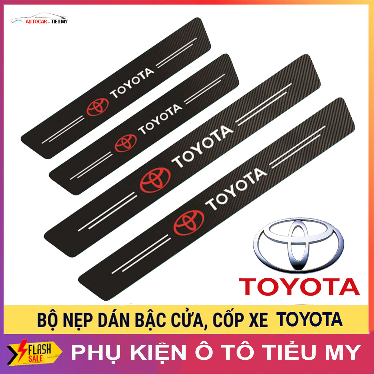  TOYOTA - Bộ 9 Miếng Dán Chống Trầy Xước Có Logo Hãng TOYOTA Bảo Vệ Bậc Cửa Và Cốp Xe Hơi Xe Ô Tô Chất Liệu Sợi Cacbon Bền Đẹp 