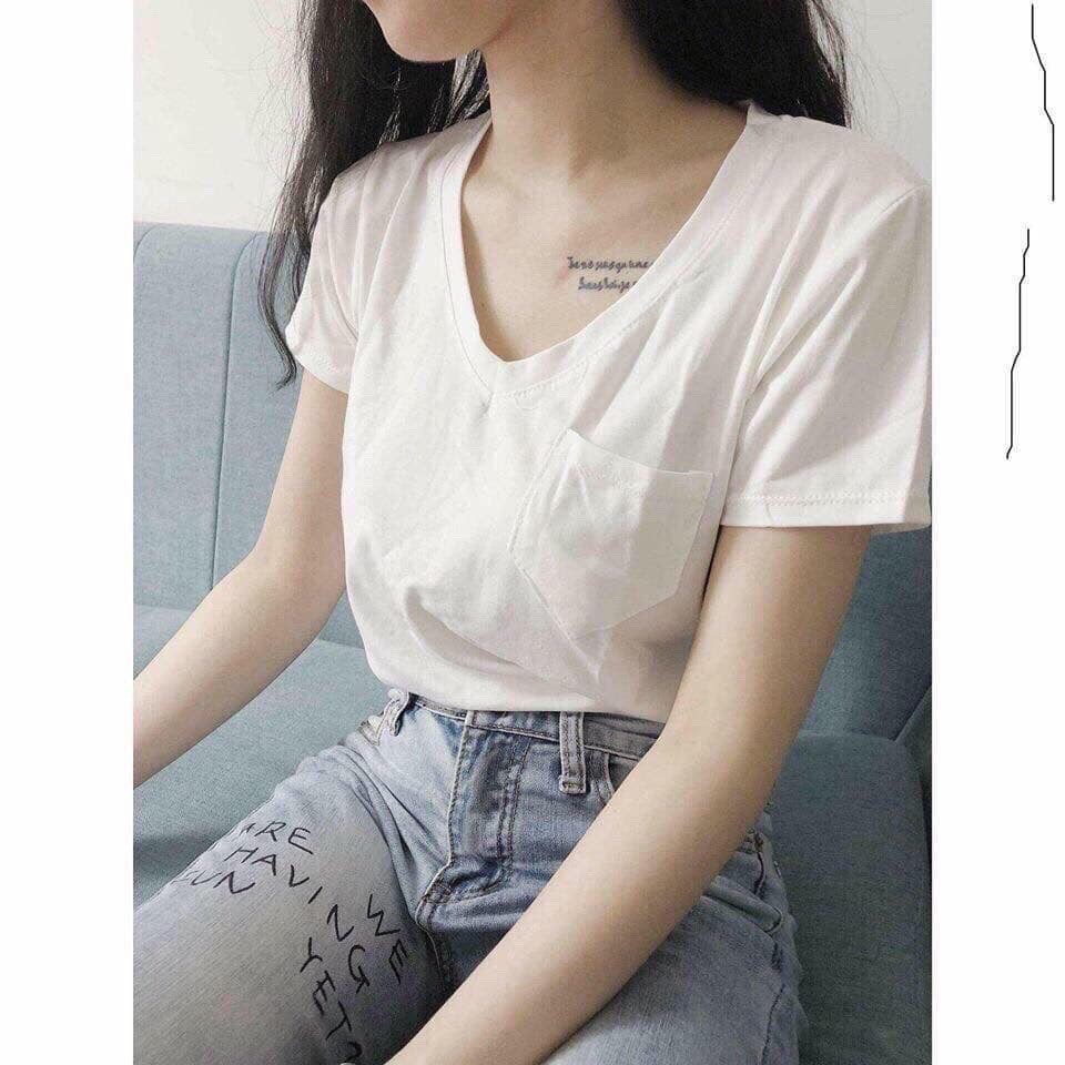 Áo croptop trơn cổ tim thun mềm mát