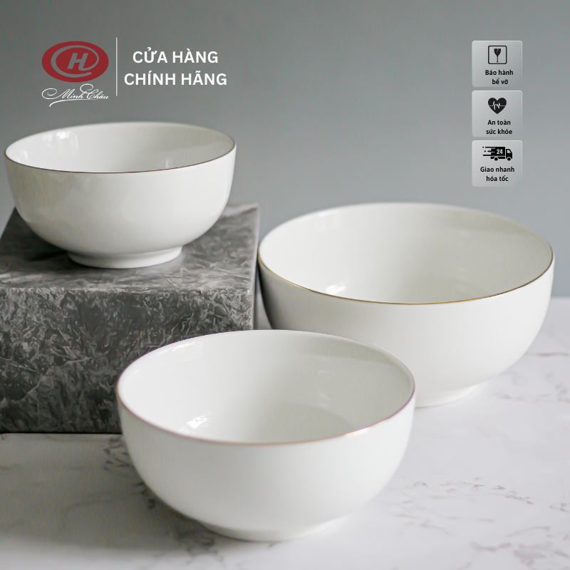 Bát Tô Trắng Trơn Viền Vàng Kiểu Hàn Quốc - Sứ Minh Châu