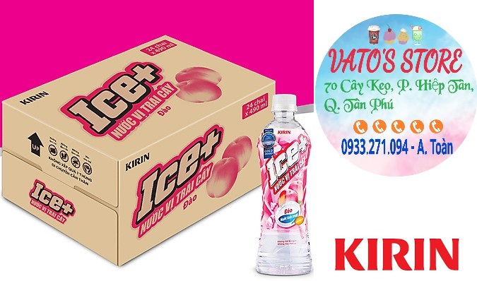 Thùng 24 chai nước trái cây KIRIN Ice+ vị đào 490ml / Lốc 6 chai nước trái cây Ice đào 490ml