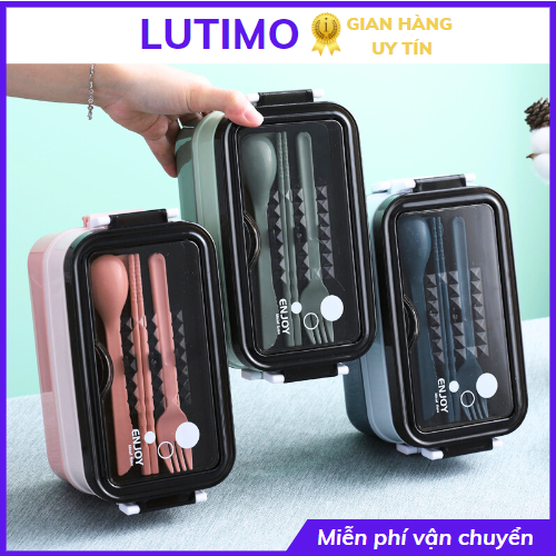 Hộp cơm 2 tầng inox 304 giữ nhiệt - kèm chén soup & muỗng đũa nĩa laluna hc1