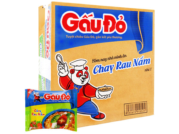 Thùng 30 gói mì gấu đỏ chay rau nấm 62g