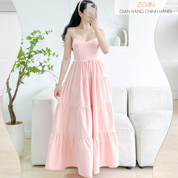 Đầm maxi 2 dây xòe tầng thiết kế Zomi Z031