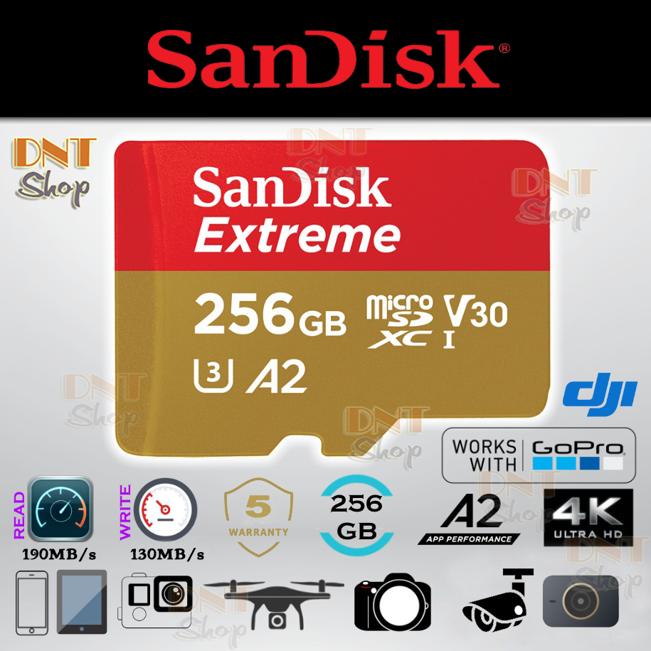 Thẻ nhớ MicroSDXC SanDisk Extreme A2 - 256GB V30 U3 4K Class 10 UHS-I 190MB/s (SDSQXAV-256G-AN6MA)