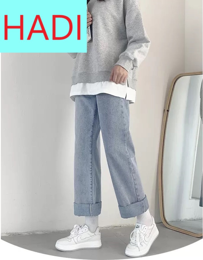 Quần jean ống rộng nữ lưng cao màu xanh nhạt, xanh đậm, xám lưng cao thời trang tôn dáng hot hit hadi