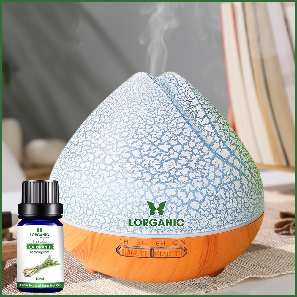 [HCM]Combo máy khuếch tán/ máy xông tinh dầu Lorganic Quả Đào vân rạn FX2059 + tinh dầu sả chanh Lorganic (10ml)