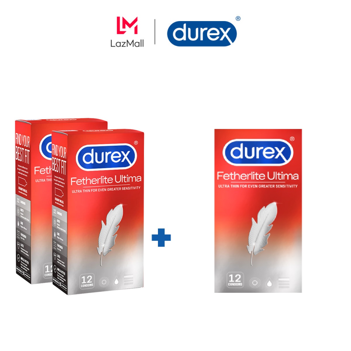Bộ 2 Hộp Bao cao su Durex Fetherlite Ultima siêu mỏng cảm xúc chân thật.Tặng 1 Hộp cùng loại ( 36 bao)