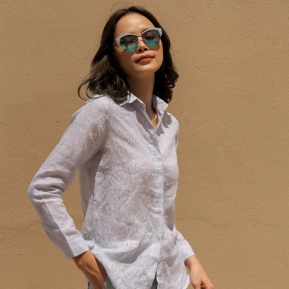 Áo sơ mi nữ linen sọc nhuyễn chu du phố f2 smw360