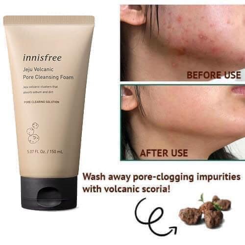 Sữa rửa mặt tro núi lửa Innisfree Jeju Volcanic Pore Cleansing Foam